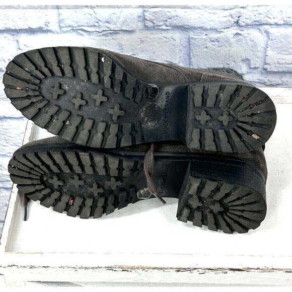 Lucky Brand Heylie Suede Lace Up Fold Over Ankle Boot Combat Boot Grey Size 7.5M - Picture 11 of 12